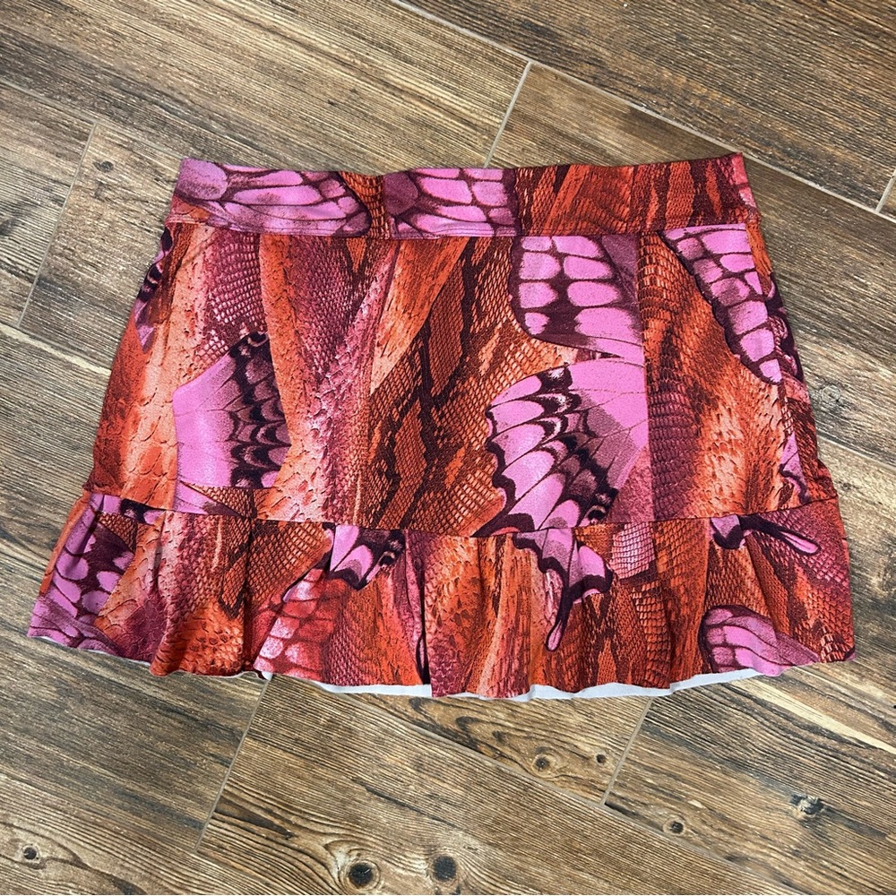 Sportswear Pink & Red Snake Print Ruffle Skort (M) | Y2K Vibe + Built-In Shorts - Picture 6 of 6